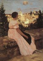 Bazille, Frederic - The Pink Dress (View of Castelnau-le-Lez, Herault)